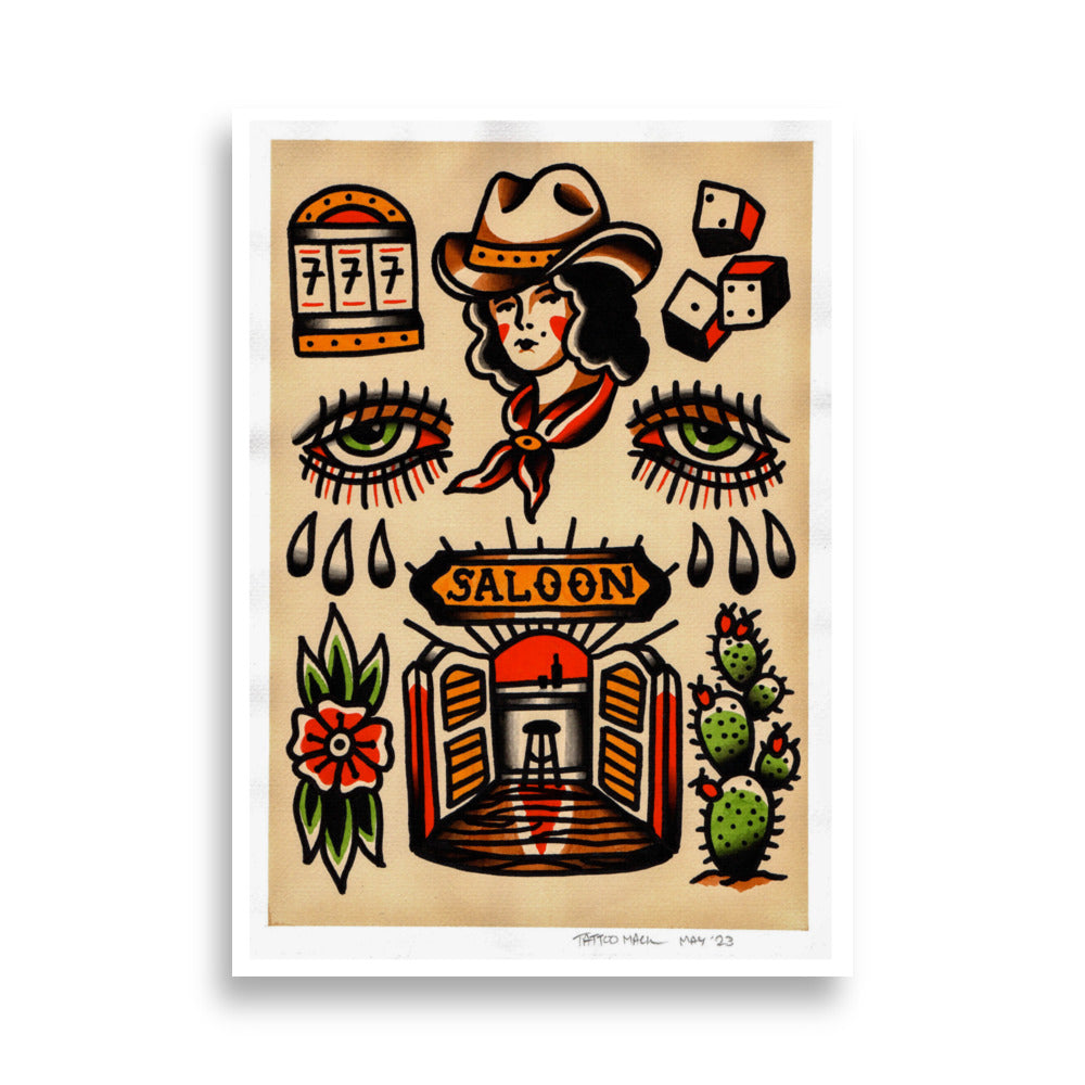 'Lady Luck' Tattoo Flash Poster 50x70cm