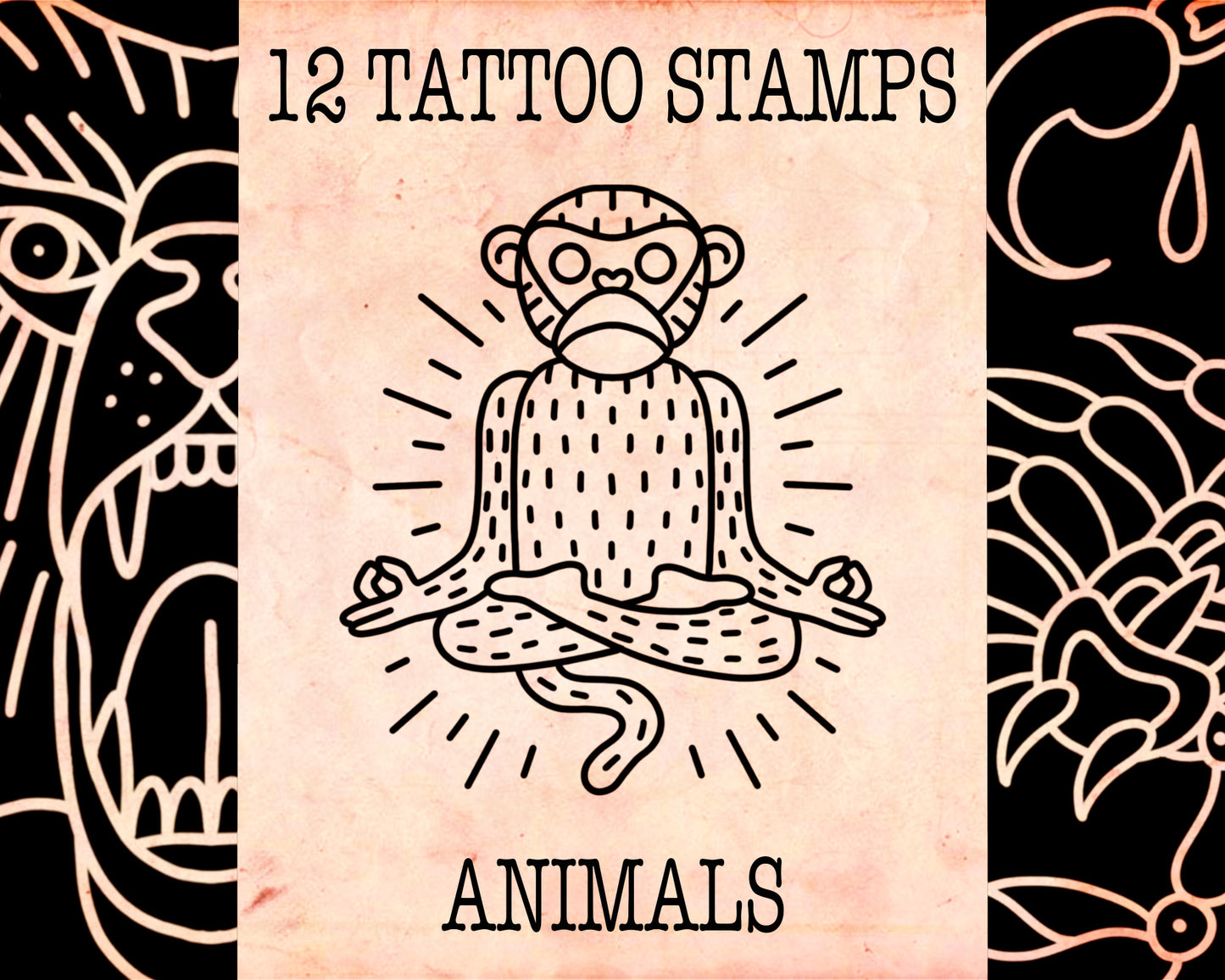 12 TRADITIONAL ANIMAL TATTOO STAMPS for Procreate