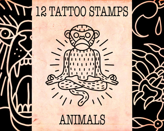 12 TRADITIONAL ANIMAL TATTOO STAMPS for Procreate
